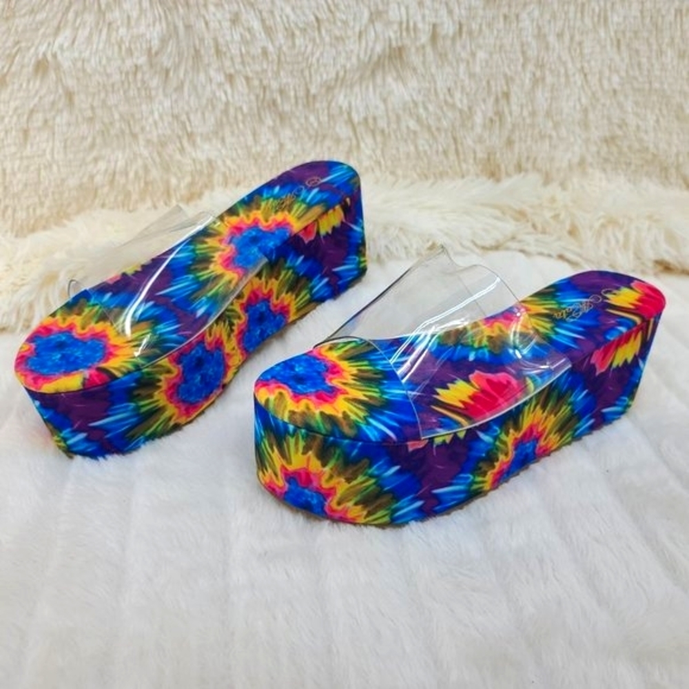 Floral 3 inch Platform Sandals with Clear Strap